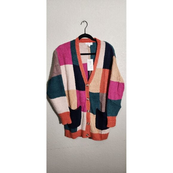 Grace & Lace Cardigan Sweater Womens Medium Multi Color Patchwork Cozy Pockets - Picture 1 of 13